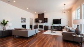 Remodeling expert transforming a living room with modern fixtures and stylish design elements for a fresh look.