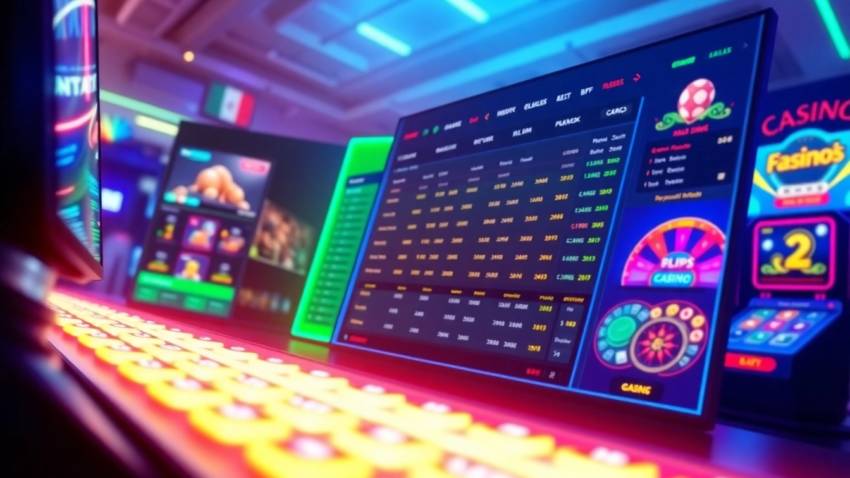 Online sportsbook and casino platform with vibrant betting interface and glowing neon accents.