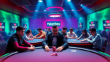 Highlighting the best Pokerbros clubs, featuring diverse players enjoying online poker tables with vibrant visuals and digital interface elements for engaging gameplay.