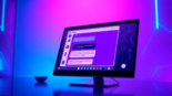 Futuristic digital chatbot interface with neon lighting and advanced AI features.