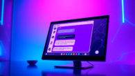 Futuristic digital chatbot interface with neon lighting and advanced AI features.