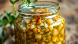 Premium minced garlic in oil stirred with herbs, showcasing freshness and rich texture for
